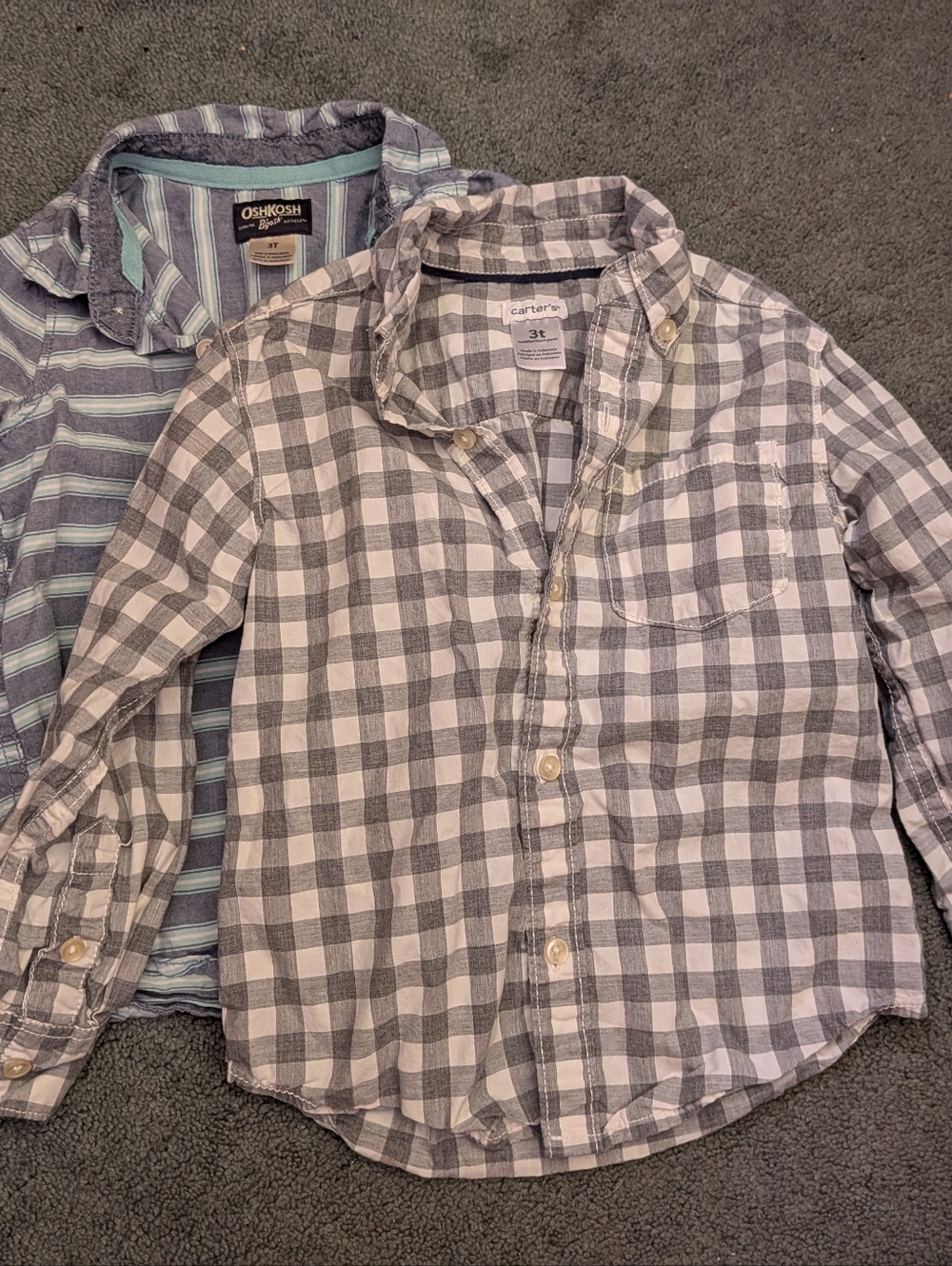 Toddler Carter's And Oshkosh Bundle Gray & White Plaid Button-Up Shirt - 3T